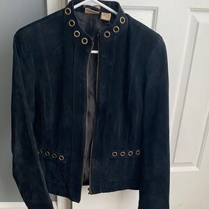 Ruff Hewn Black Leather Jacket with Gold Accents